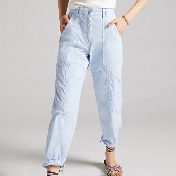 Anthropologie Maeve Tapered Cargo Pants Women’s Size 4 Blue Cropped High Rise - Picture 1 of 13